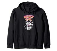 Womens Husky Girl Cute Cartoon for Pet Siberian Dog Owners Zip Hoodie