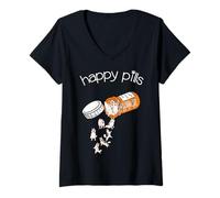 Womens Husky Happy Pills - Cute Husky, Funny Dog Encouragement V-Neck T-Shirt