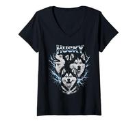Women's Husky Heavy Metal Dog Bootleg Style Design V-Neck T-Shirt