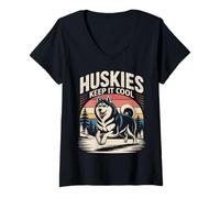 Women's Husky Huskies Keep It Cool Siberian Dog Cool V-Neck T-Shirt