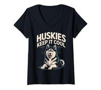 Women's Husky Huskies Keep It Cool Siberian Dog Cool V-Neck T-Shirt