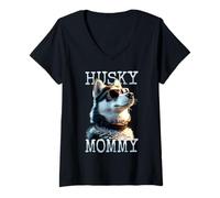 Womens Husky Mommy Mama Mom Mothers Day Mistress Siberian Husky V-Neck T-Shirt