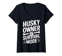 Women's Husky Owner Survival Mode Dog Lover V-Neck T-Shirt
