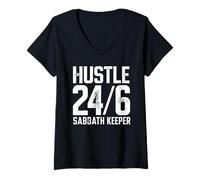 Women's Hustle 24/6 Sabbath Keeper Resting Day Seventh Day Adventist V-Neck T-Shirt