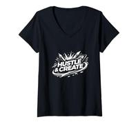 Women's Hustle and Create Creative Drive Personal Identity V-Neck T-Shirt
