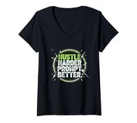 Women's Hustle Harder Prompt Better AI Artificial Intelligence V-Neck T-Shirt