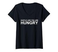Women's Hustle Like You are Hungry Inspired Accessory V-Neck T-Shirt