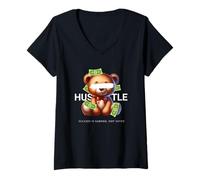 Womens Hustle More Teddybear Money Vibes for Entrepreneurs V-Neck T-Shirt