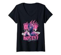 Womens Hustle Streetwear Syndicate Money Ski Mask Gangster V-Neck T-Shirt