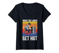 Womens HVAC Tech Technician Retro When The Ladies Get Hot V-Neck T-Shirt