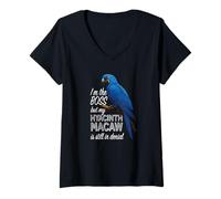 Womens Hyacinth Macaw Lover Birdkeeping The Boss Hyacinth Macaw V-Neck T-Shirt