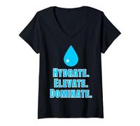 Women's Hydrate Elevate, Dominate, Motivation Design Drink Water V-Neck T-Shirt