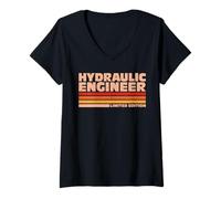 Women's Hydraulic Engineer Retro Sunrise V-Neck T-Shirt
