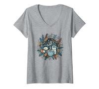 Women's Hygge Time - Enjoying Simple Things in Life V-Neck T-Shirt, Heather Grey, X-Large