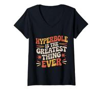 Women's Hyperbole is The Greatest Thing Ever Grammar Teacher V-Neck T-Shirt