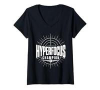 Women's Hyperfocus Champion ADHD Motivation Neurodivergent Lifestyle V-Neck T-Shirt