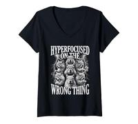 Women's Hyperfocused On The Wrong Thing ADHD Neurodiversity Humor V-Neck T-Shirt