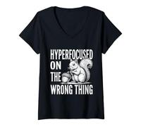 Women's Hyperfocused On The Wrong Thing ADHD Neurodiversity Humor V-Neck T-Shirt