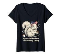 Women's Hyperfocused On The Wrong Thing ADHD Neurodiversity Humor V-Neck T-Shirt