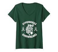 Women's Hypermobile & Overwhelmed - EDS Awareness V-Neck T-Shirt, Dark Green, Medium