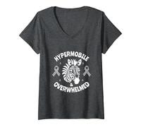 Women's Hypermobile & Overwhelmed - EDS Awareness V-Neck T-Shirt, Dark Heather Grey, Large
