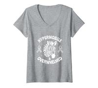 Women's Hypermobile & Overwhelmed - EDS Awareness V-Neck T-Shirt, Heather Grey, Medium