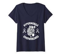 Women's Hypermobile & Overwhelmed - EDS Awareness V-Neck T-Shirt, Navy Blue, XX-Large
