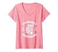 Women's Hypermobile & Overwhelmed - EDS Awareness V-Neck T-Shirt, Pink, Medium