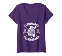 Women's Hypermobile & Overwhelmed - EDS Awareness V-Neck T-Shirt, Purple, XX-Large