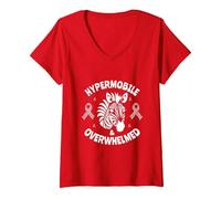 Women's Hypermobile & Overwhelmed - EDS Awareness V-Neck T-Shirt, Red, Medium