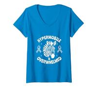 Women's Hypermobile & Overwhelmed - EDS Awareness V-Neck T-Shirt, Sapphire Blue, Large