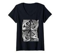 Womens Hypnotic Owls Weird Eyes Horror Weirdcore Spooky Halloween V-Neck T-Shirt