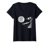 Womens Hypnotic Spiral Turntable Graphic - DJs and Vinyl Fan V-Neck T-Shirt