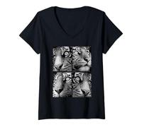 Womens Hypnotic Tigers Weird Eyes Horror Weirdcore Odd Halloween V-Neck T-Shirt