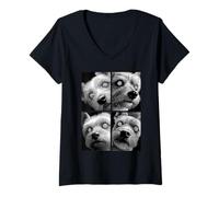 Womens Hypnotic Yorkshire Terrier Odd Eyes Weirdcore Halloween Dogs V-Neck T-Shirt