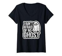 Womens I Ain't Afraid of No Ghost Retro Distressed Funny Halloween V-Neck T-Shirt