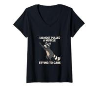 Womens I Almost Pulled a Muscle Trying to Care Funny Racoon V-Neck T-Shirt