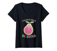 Women's I Always Guava Be Extra Cute Kawaii Fruit Pun V-Neck T-Shirt
