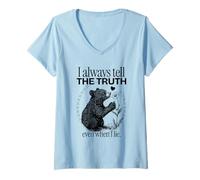 Womens I Always Tell The Truth Even When I Lie (Cute Bear Graphic) V-Neck T-Shirt