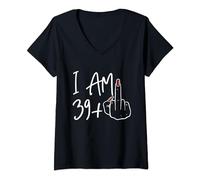 Womens I Am 39 Plus 1 Middle Finger For A 40th Birthday For Women V-Neck T-Shirt