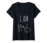 Womens I Am 39 Plus 1 Middle Finger For A 40th Birthday V-Neck T-Shirt