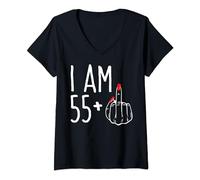 Womens I Am 55 Plus 1 Middle Finger Funny 56th Women's Birthday Tee V-Neck T-Shirt