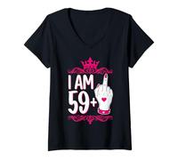 Womens “I Am 59 Plus” Queen Sassy Diva Funny 60th Birthday Humor V-Neck T-Shirt