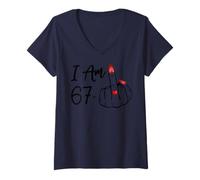 Women's I Am 67 Plus 1 Middle Finger 68th Women Birthday Ring Heart V-Neck T-Shirt