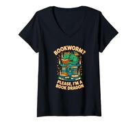 Women's I am a Book Dragon not a Bookworm who Loves Reading lore V-Neck T-Shirt