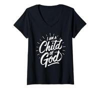 Womens I Am a Child of God Shirt Godly T-Shirt Christian Faith V-Neck T-Shirt