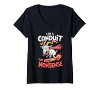 Womens I Am A Conduit For Nonsense Funny Goat Family V-Neck T-Shirt