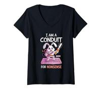 Womens I Am A Conduit For Nonsense Funny Rabbit Family V-Neck T-Shirt