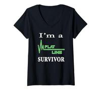 Women's I Am A Flat Line Cardiac Arrest Survivor Heartbeat Flatline V-Neck T-Shirt