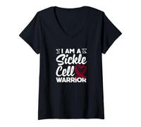 Womens I Am A Sickle Cell Warrior Sickle Cell Awareness V-Neck T-Shirt